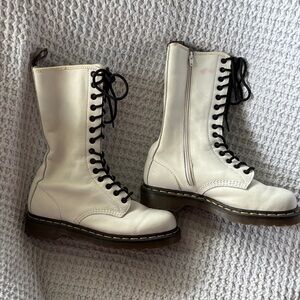 Dr. Martens White Lace-Up Zip Combat Boots with Black Laces